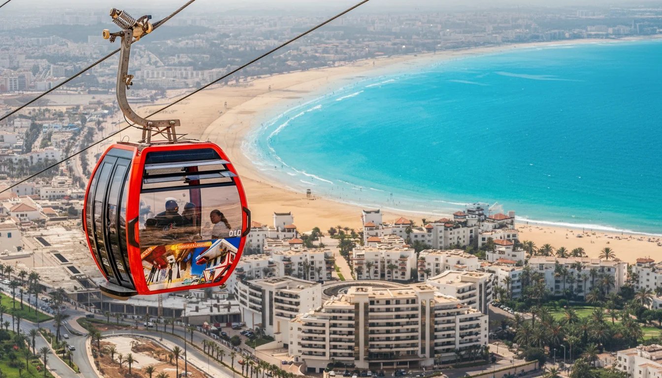 Cable-car cabin above Agadir bay