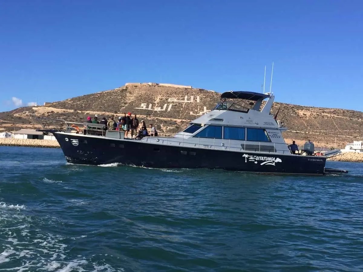 A boat moored on the water off Agadir
