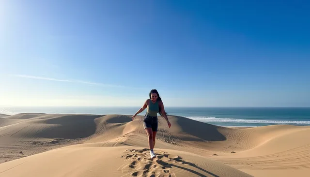 Walking through coastal sand dunes